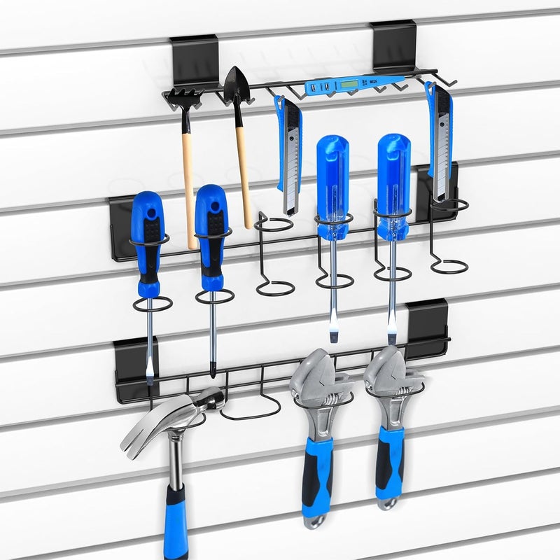 BeapTcely 6 Pcs Slatwall Screwdriver Holders Slatwall Plier Holders Stainless Steel Slat Wall Tool Utility Hooks Accessories Shelving Display Multi-Ring Tool Organizer Racks for Shop Store (6, Black) - Image 4